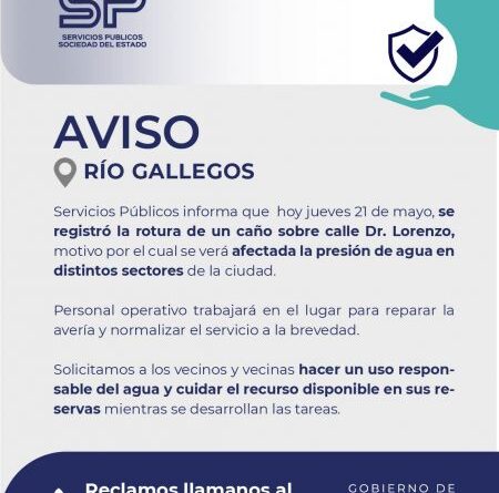 Servicios Públicos informa sobre la rotura de un caño y solicita cuidar el consumo de agua