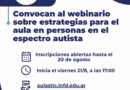Convocan al webinario sobre estrategias para el aula en personas en el espectro autista